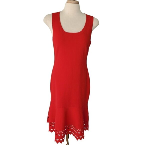 Ann Taylor Petites Knit Sheath Dress Hemline Cutouts Timeless Womens PS Red - Picture 3 of 9